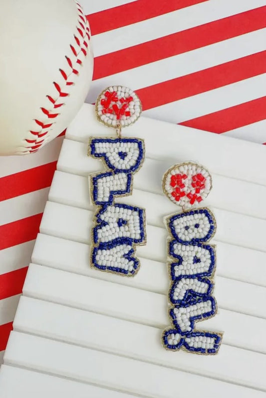 “Play Ball” Baseball Beaded Dangle Earrings