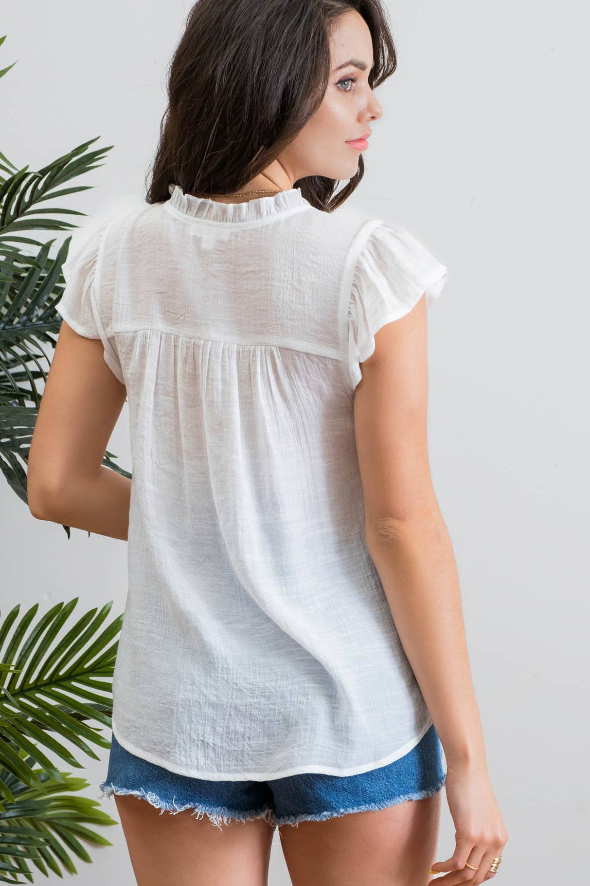 Neck Tie Embroidered Top