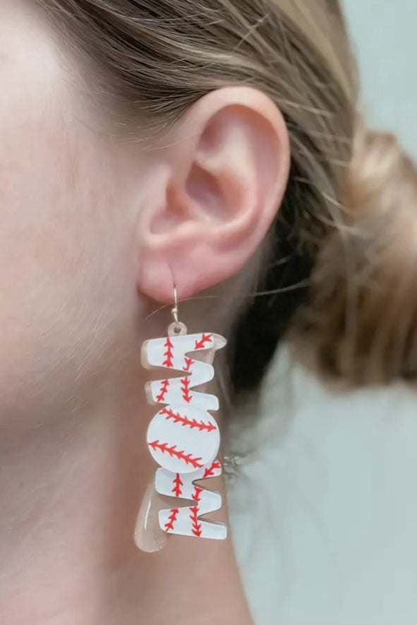 Baseball “Mom” Dangle Earrings