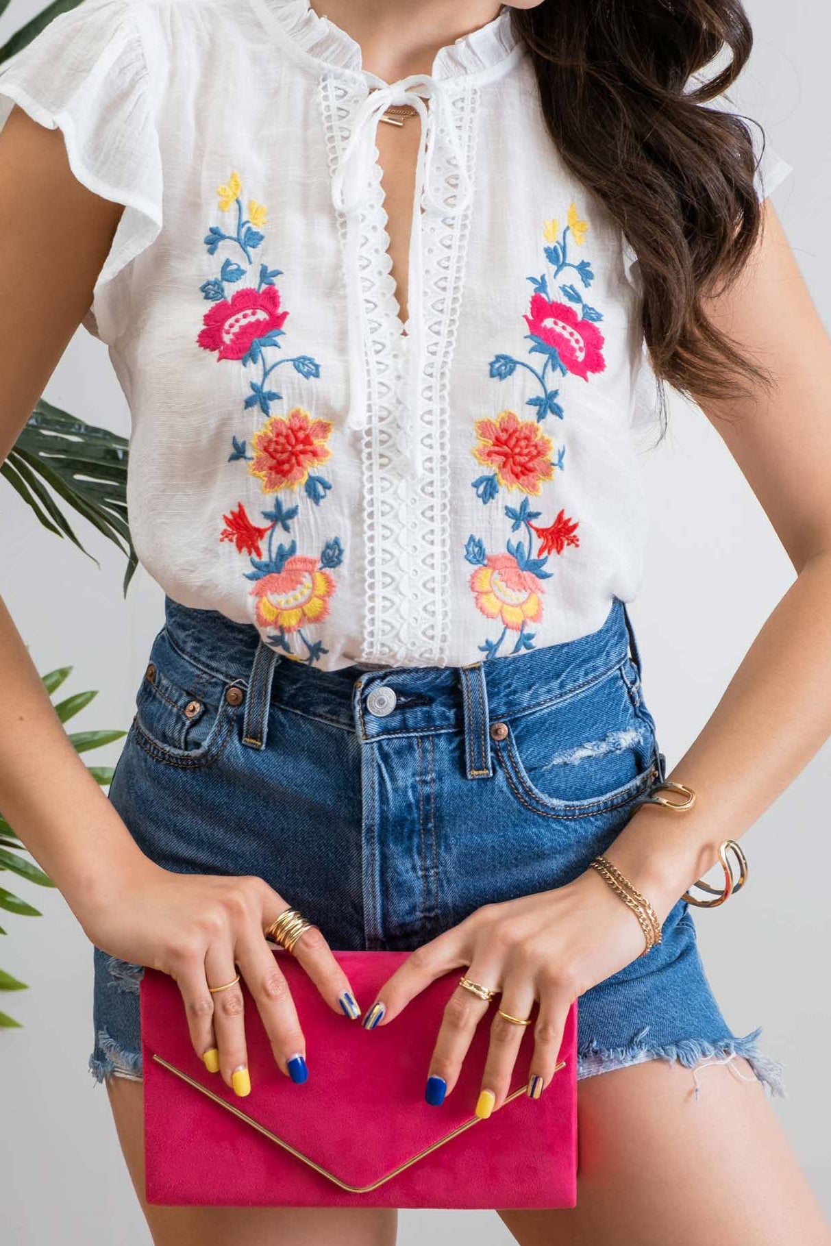 Neck Tie Embroidered Top