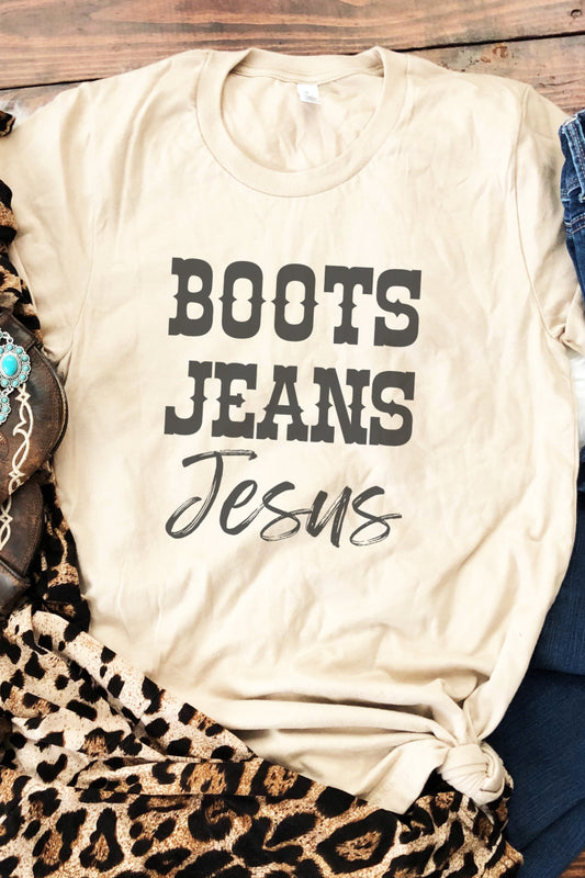 Boots Jeans Jesus Christian Western Graphic Tee